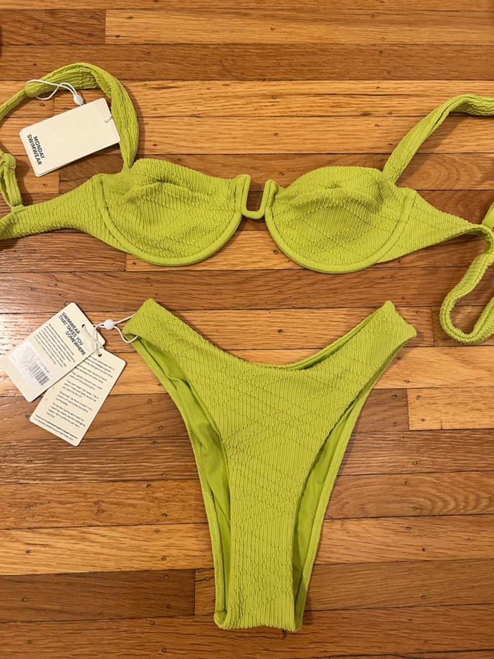 NWT Monday Swimwear Chartreuse- Cala Roja Top (P) & Tamarama Bottom (S)